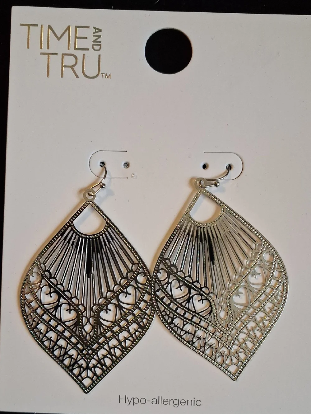 Time And Tru Silvertone Filigree Teardrop Hypoallergenic Earrings